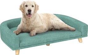 PawHut Canapea Elegantă pentru Animale de Companie, Pat Înălțat cu Pernă Moale, Cadru din Lemn, Verde, 98x67x25cm | Aosom Romania