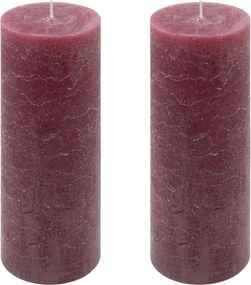 Set de lumânări rustice, 20 cm, Ø 7,5 cm, burgundy, 2 buc