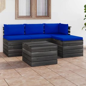Set mobilier gradina paleti cu perne, 5 piese, lemn masiv de pin Albastru, 5