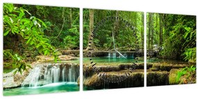 Tablou - Cascada verde (cu ceas) (90x30 cm)
