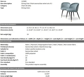 Set de 2 scaune design LUX Chloe, albastru 115965 HZ