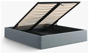 Pat matrimonial albastru deschis tapițat cu spațiu de depozitare/fără tăblie cu somieră 140x200 cm Susan – Micadoni