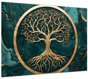 Tablou pe sticlă – Arborele vieții auriu în marmură (70x50 cm)