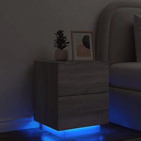 vidaXL Noptieră cu lumini LED, sonoma gri, lemn prelucrat