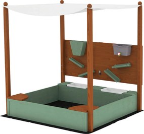 AIYAPLAY Cutie de nisip din lemn pentru copii cu acoperiş cutie pentru copii cu 2 scaune 2 cutii robinet pâlnie 116x112,5x128 cm Verde | Aosom Romania