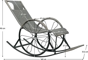 Scaun de balansare, ratan/metal, gri, ROKIN