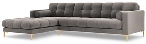 Colțar tapițat Bali, Gri deschis/5 locuri/picioare gold/partea stângă/ L293 x l185 x h75