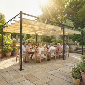 Outsunny Pergolă Gazebo 5.7x2.95 m, Pergolă de Grădină cu Acoperiș Retractabil și Glisant, Găuri de Drenaj, din Poliester și Metal, Pergolă pentru Exterior, Terasă, UV50+, Bej | Aosom Romania