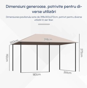 Outsunny Foisor de Gradina cu Prelata in Poliester 6 Pereti Detasabili 12 Paleti Schelet in Metal Bej 400 x 300 x 264 cm | Aosom Romania
