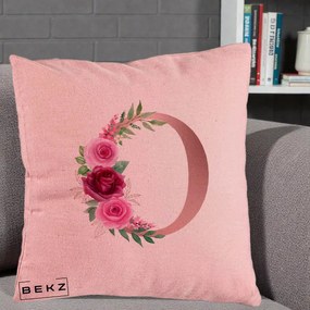 Cadou Personalizat - Perna Personalizata Monograma Rose Gold Litera O, 40x40 cm, Roz, Husa Detasabila, Perna Inclusa, BEKZ®