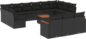vidaXL Set mobilier de grădină cu perne, 14 piese, negru, poliratan