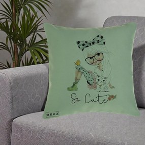 Perna Decorativa So Cute Fata Fashion, 40x40 cm, Verde, Husa Detasabila, Perna Inclusa, BEKZ®