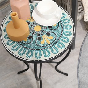 Masuta de Gradina Rotunda Outsunny din Metal Blat cu Mozaic, Multicolor Ф35.5x53.5cm | Aosom RO