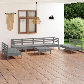 3082579 vidaXL Set mobilier de grădină, 9 piese, gri, lemn masiv de pin