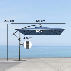 Outsunny Umbrelă de Soare Suspendată cu Rotire la 360°, Mâner cu Manivelă și Înclinare, 300x325x230 cm, Kaki | Aosom Romania