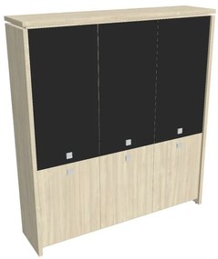 Dulap înalt Verno 188 x 46 x 210 cm, uși combinate, salcâm / negru