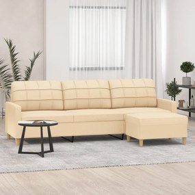 3153329 vidaXL Canapea cu 3 locuri și taburet, crem, 210 cm, textil