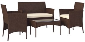 Outsunny Set Mobilier de Grădină din 4 Piese cu Canapea, 2 Fotolii și Măsuță de Cafea, 102x58x82 cm, Maro | Aosom Romania