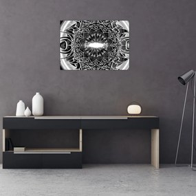 Tablou pe sticlă cu ornamente alb negre (70x50 cm)