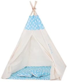 Cort de joaca pentru copii, stil indian, albastru cu nori, 120x100x160 cm, Springos