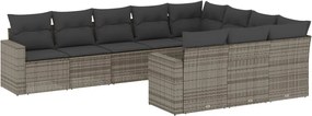 vidaXL Set mobilier de grădină cu perne, 10 piese, gri, poliratan