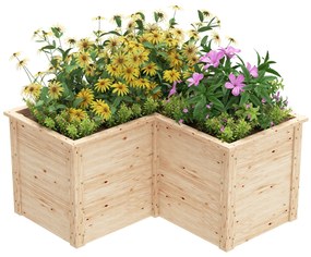 Outsunny Jardinière în formă de L, pat de grădină ridicat, ghiveci de flori cu fund deschis, din lemn 120 x 120 x 62 cm, lemn natural | Aosom Romania