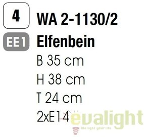 Aplica de perete design rustic cu 2 brate Tuna WA 2-1130/2 Elfenbein OR