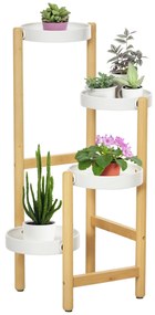 Outsunny Suport pentru Plante cu 4 Rafturi din Bambus și Metal, 28x28x80 cm, Alb | Aosom Romania