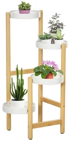 Outsunny Suport pentru Plante cu 4 Rafturi din Bambus și Metal, 28x28x80 cm, Alb | Aosom Romania