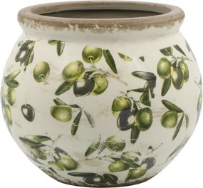 Ghiveci din ceramică, pictat manual, crem, H14/D17 cm, Olive