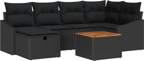 vidaXL Set de canapele pentru grădină cu pernă 7 pcs Negru poliratan