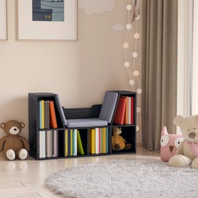 HOMCOM Bibliotecă cu Banc 2 în 1 Design Contemporan 6 Compartimente 3 Perne Incluse 102L x 30l x 61H cm Negru Gri | Aosom Romania