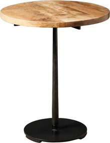 Măsuță laterală rotundă din lemn de mango și metal, natur, cu picior central negru și bază disc, 61 x 50 cm, „Ava”