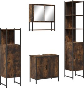 vidaXL Set mobilier de baie, 4 piese, stejar fumuriu, lemn prelucrat