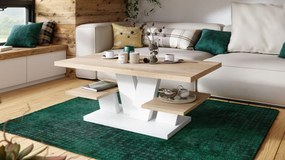 Mazzoni VIVA MAT Stejar Sonoma/Alb - MASUȚĂ DE CAFEA MODERNĂ cu RAFTURI