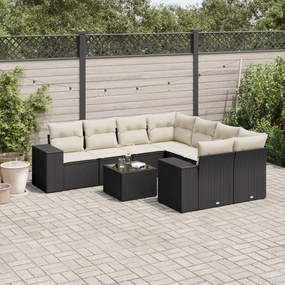 3254693 vidaXL Set mobilier de grădină cu perne, 9 piese, negru, poliratan