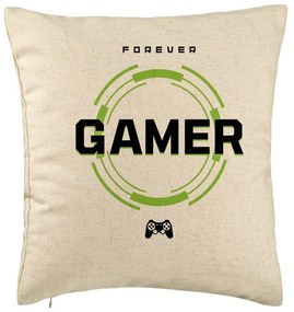 Perna Decorativa, Model Forever Gamer, 40x40 cm, Bej, Husa Detasabila, Burduf