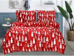Lenjerie de pat din microplus BRAZI DE CRACIUN rosie + cearceaf din microplus SOFT 90x200 cm alb