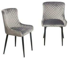 Set 2 scaune dining de tip fotoliu Frezya, catifea, picioare metalice, gri