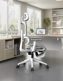 RESIGILAT- Scaun ergonomic, functie translatie sezut, cotiere reglabile 3D, tetiera 3D, suport lombar reglabil, spătar reglabil inaltime, pivotant, suport picioare, Alb/Negru
