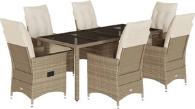 vidaXL Set de masă pentru grădină, 7 piese, cu perne, bej, poliratan