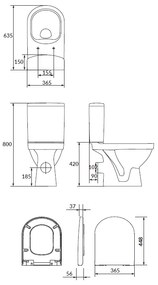 Set vas WC cu rezervor si capac duroplast soft close, cu alimentare laterala si evacuare orizontala, ZIP SimpleOn Cersanit