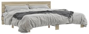 3280133 vidaXL Cadru de pat, stejar sonoma, 180x200cm, lemn prelucrat și metal