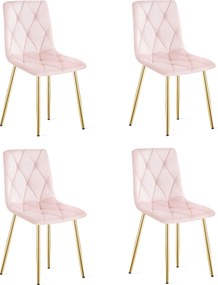 Set 4 Scaune Bucatarie/Dining Fido Roz Catifea Picioare Aurii
