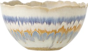 Bol din ceramică, multicolor, model floral radial și benzi în nuanțe de natur, albastru și portocaliu, margine ondulată, 8 x 14,5 cm, „Zeno”