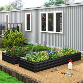 Outsunny Pat de grădină dreptunghiular jardiniere exterioară 241 x 90,5 x 30 cm tablă de oțel ondulată negru | Aosom Romania