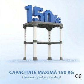 HOMCOM Scaun de Duș din Aluminiu cu Raft Integrat, Înălțime Reglabilă pe 5 Niveluri, Suport 150kg, Gri | Aosom Romania