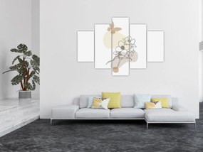 Tablou - Flori bej cu fluture N⁰3 (150x105 cm)