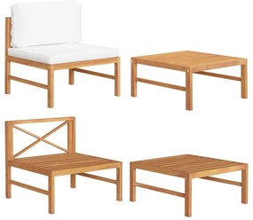 vidaXL Set mobilier grădină cu perne crem, 2 piese, lemn de tec
