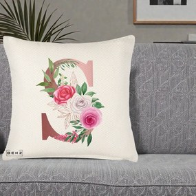 Cadou Personalizat - Perna Personalizata Monograma Rose Gold Litera S, 40x40 cm, Crem Reliefat, Husa Detasabila, Perna Inclusa, BEKZ®